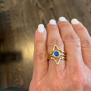 Ettika Dainty Gold Plated Lapis Stone Trio Ring Set Size 6 New Without Tag